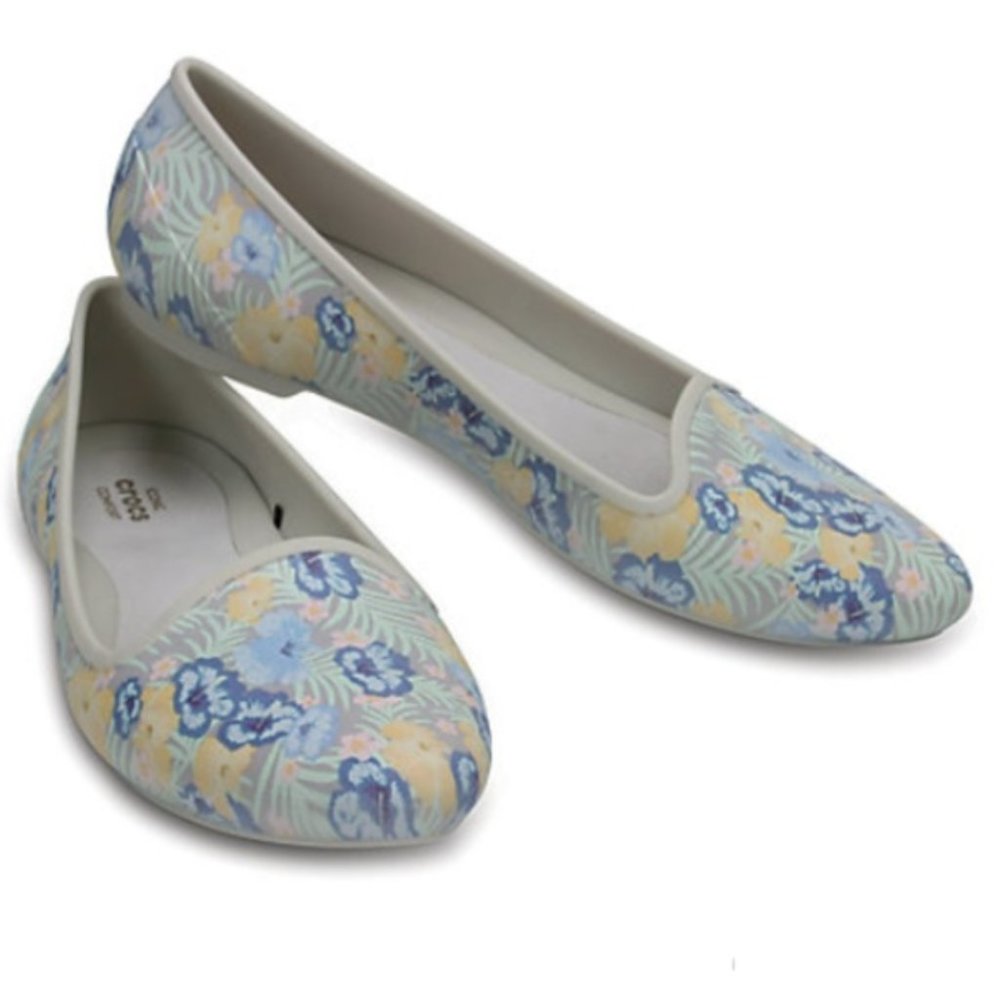 Crocs Women's Eve Graphic Floral Blue Gold Flats